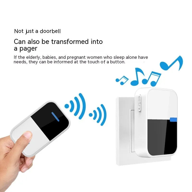White plastic wireless doorbell with receiver unit showing modern design and compact dimensions