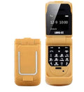 Mini flip phone in rose red, gold, blue, black, white, or yellow, showing closed flip cover design.