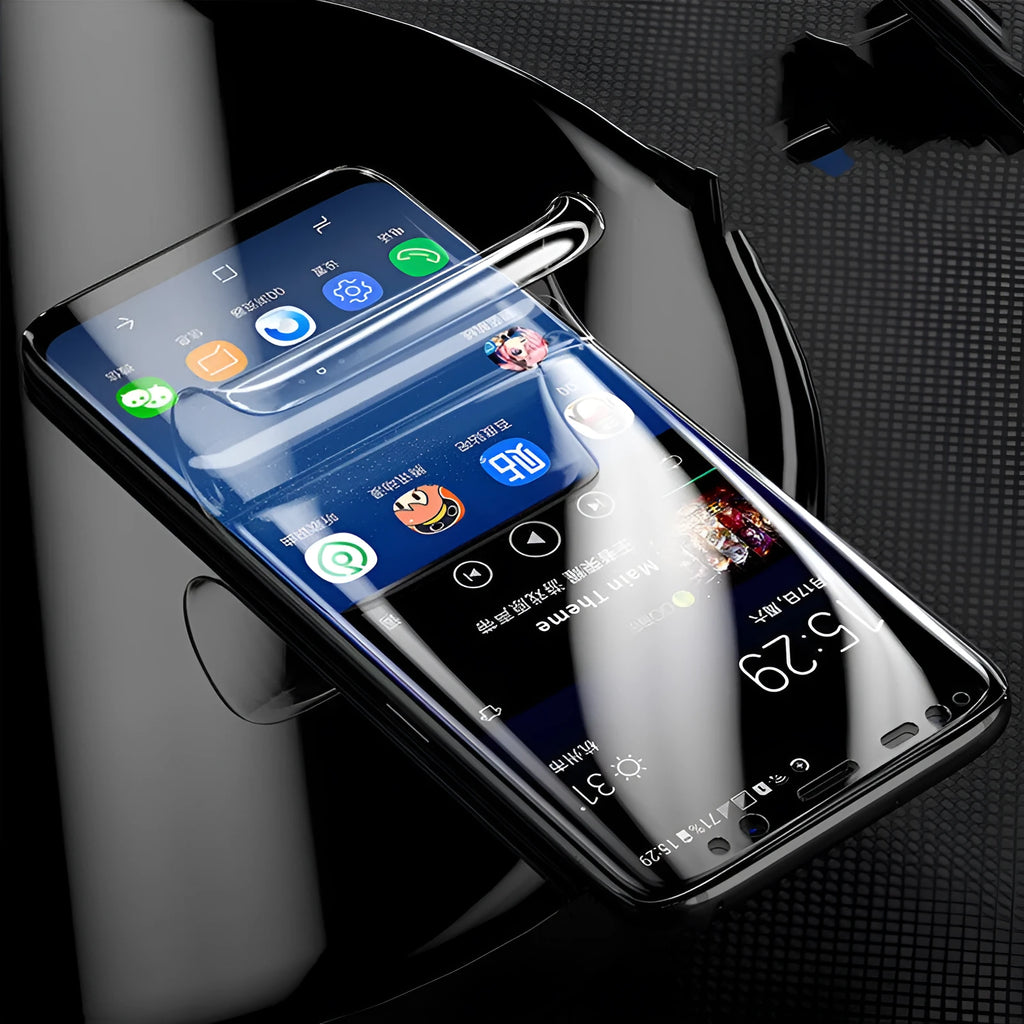 Curved hydraulic film screen protector for Samsung Galaxy S8 S9 S10 phones in clear and purple options
