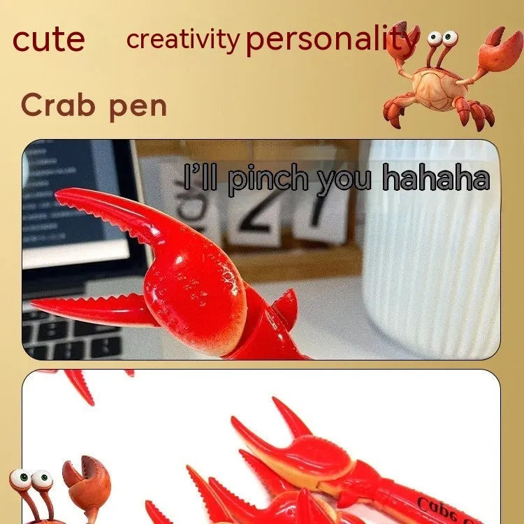Crab-shaped novelty ballpoint pen showing the pressing can clip mechanism on one claw