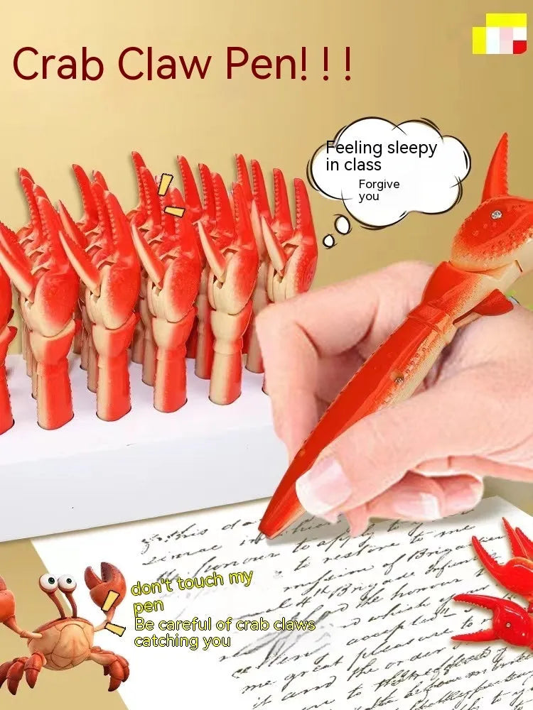 Crab-shaped novelty ballpoint pen showing the pressing can clip mechanism on one claw