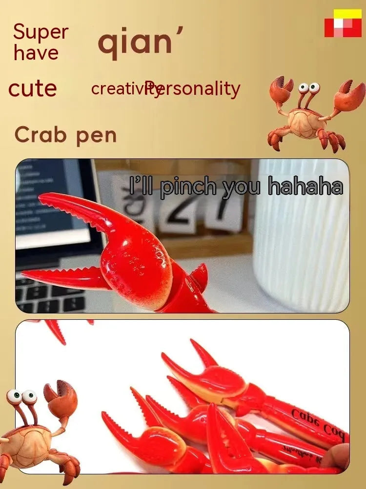 Crab-shaped novelty ballpoint pen showing the pressing can clip mechanism on one claw