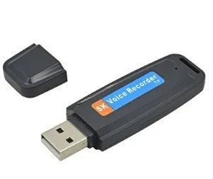 SK-001 black and white USB flash drive with voice function showing compact size