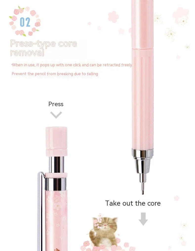 Three automatic pencils with cartoon Sakura law design and HB refill boxes