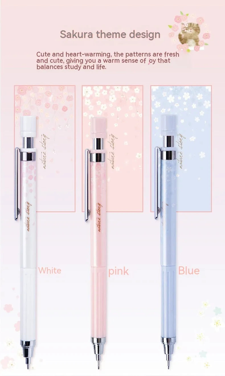 Three automatic pencils with cartoon Sakura law design and HB refill boxes