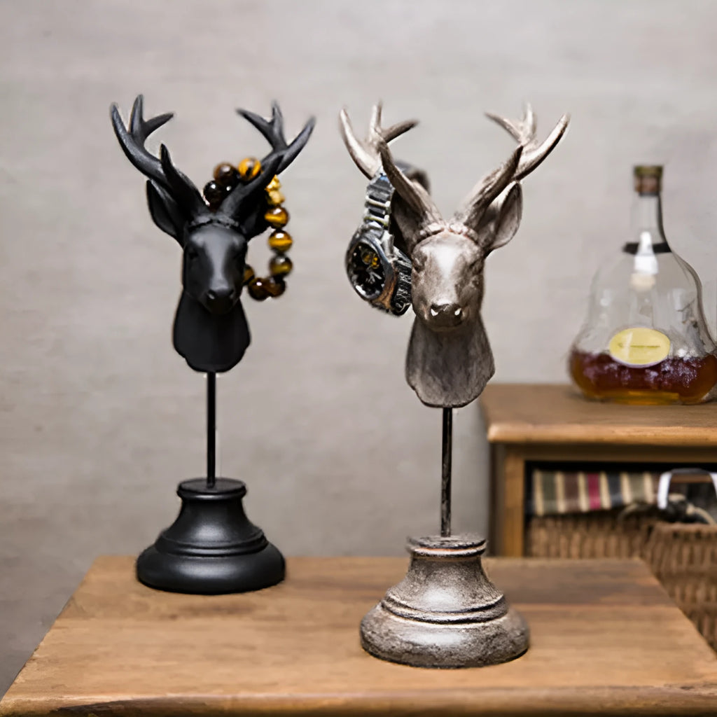 Natural resin animal sculpture home decoration in black, white, and wood colour, 32cm tall