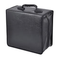 Black Oxford fabric CD DVD storage organiser case with a zipper and top hand strap, showing multiple disc sleeves inside.
