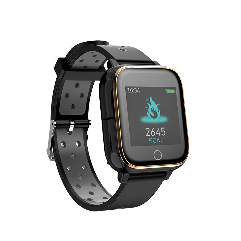 Black smartwatch with detachable Bluetooth earbuds stored in the bracelet chassis