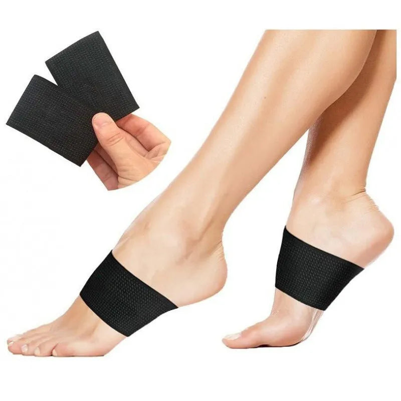 Elastic PU arch support bandage for flat feet, shown in heart style and ordinary style designs.