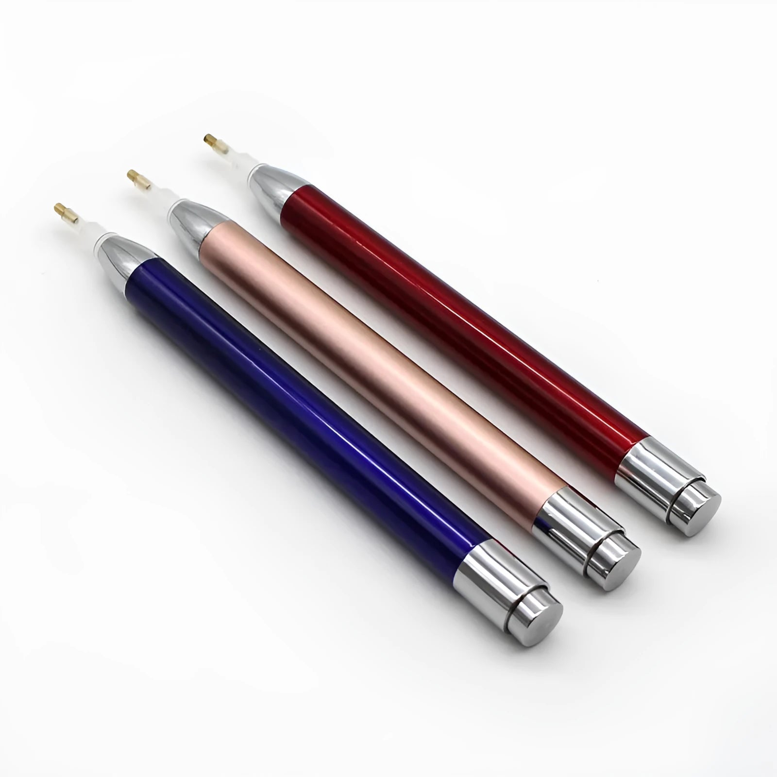 Aluminium alloy luminous drill pen for diamond painting in gold, red, or blue colour options