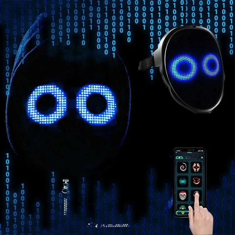 Full colour LED luminous face mask with gesture control and rechargeable battery for Halloween parties