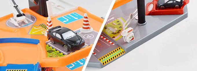 Multi-coloured 3D parking lot model toy made from ABS plastic for children's DIY assembly and spatial thinking play