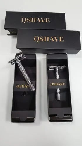 Chrome double edged safety razor with butterfly opening mechanism and storage box