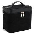 Corduroy cosmetic storage case in a choice of colours, showing large capacity interior with lining.