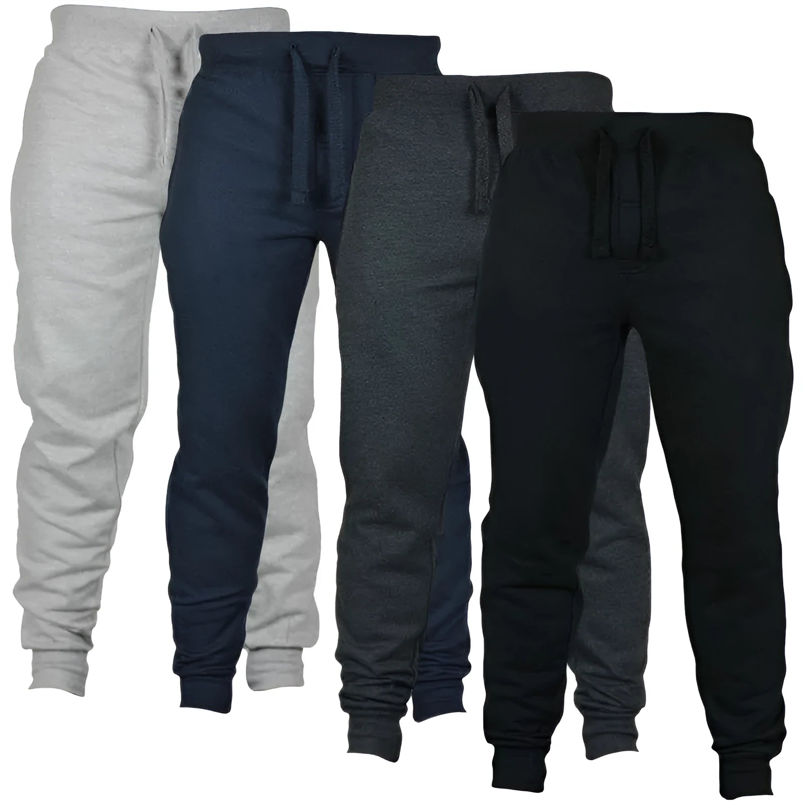 Men's solid colour drawstring waist fleece trousers in loose fit pencil pants style