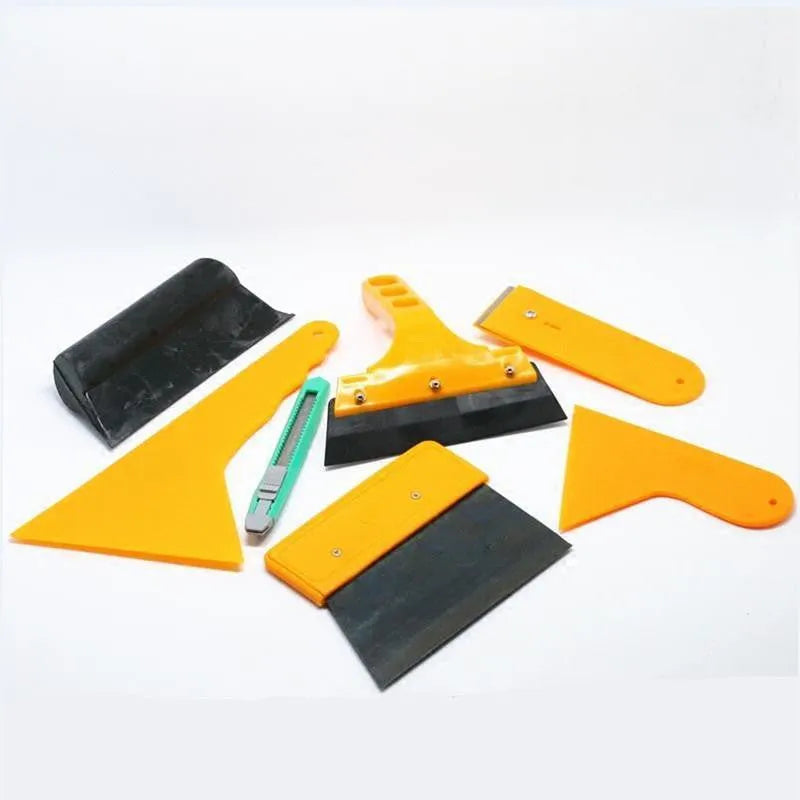 Seven-piece car foil tool set with scrapers, knives and film installation tools