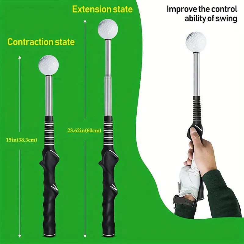 Telescopic golf swing simulator with stainless steel shaft in black colour option