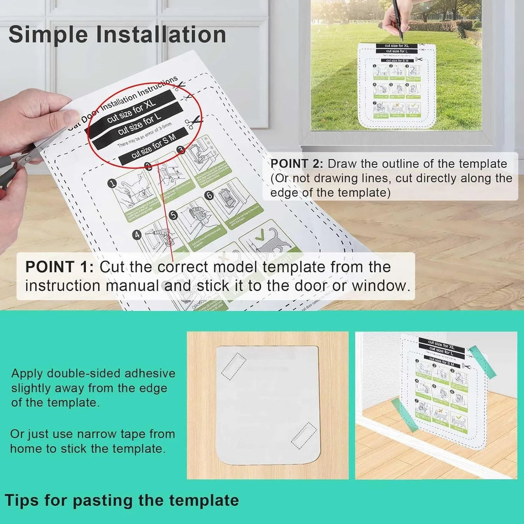 White plastic thin cat door for window with lock modes and weatherproof flap
