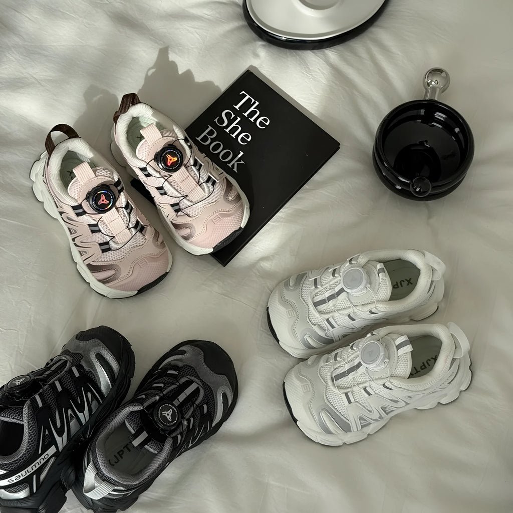 Women's casual breathable shoes in black, beige, and pink with PU leather mesh upper