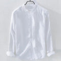 Men's loose casual long sleeve shirt in linen fabric, shown in a solid colour.