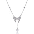 Silver butterfly heart pendant necklace with bow detail on O-ring chain