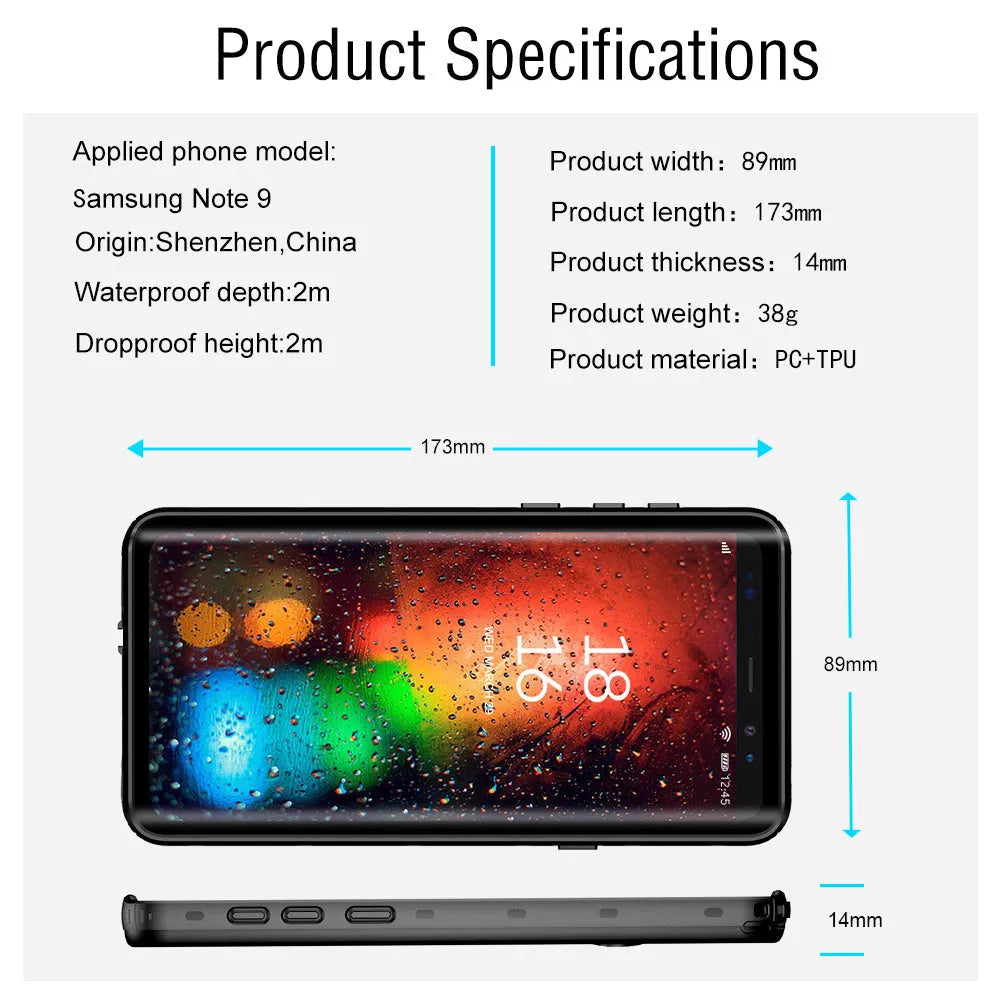 Transparent anti-fall dustproof phone case for Samsung Galaxy with IP68 waterproof rating.