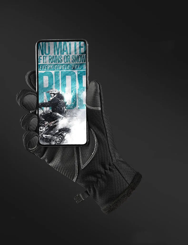 Polar fleece winter cycling gloves with split finger design in black, front view
