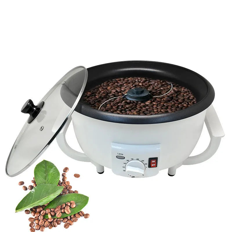 White oblate coffee bean roasting machine with 225mm pot base for home use