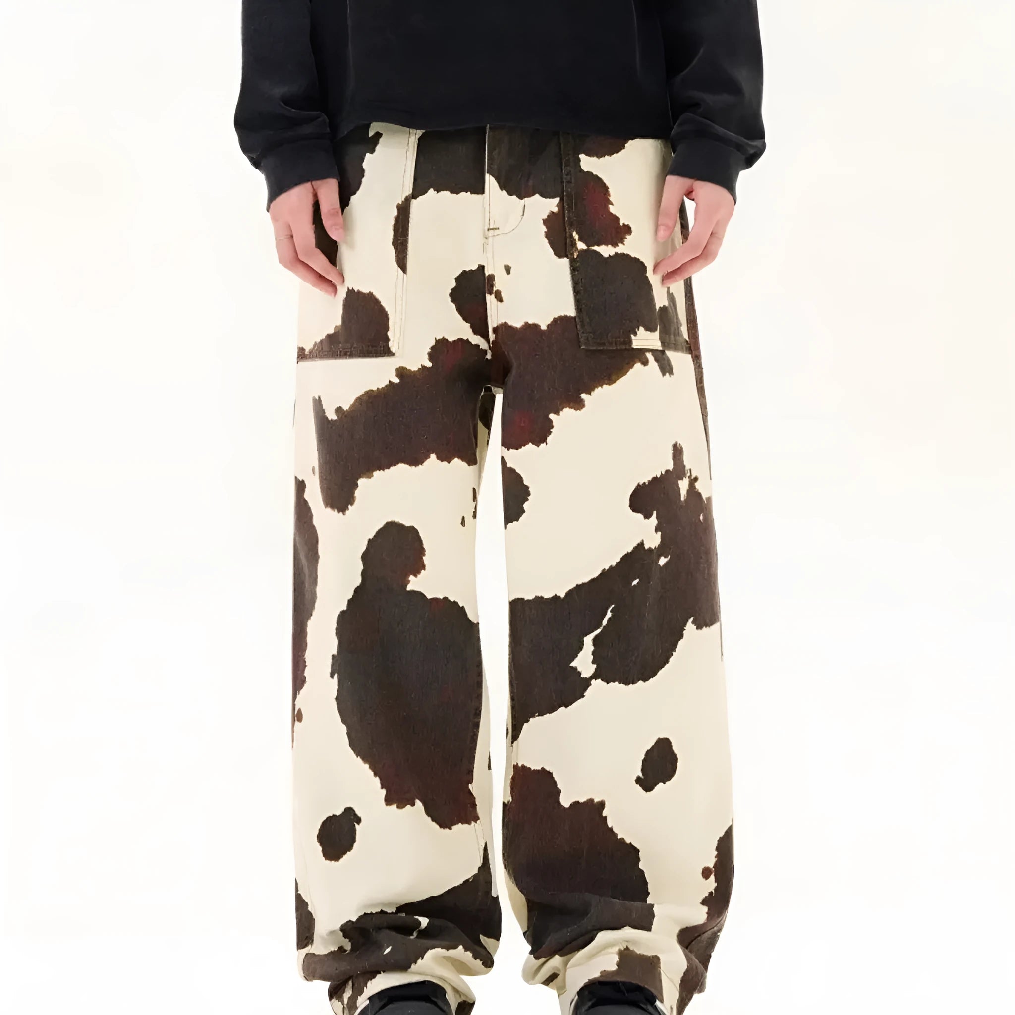 Men's casual straight-leg trousers with American retro cows pattern in 7698 cow colour