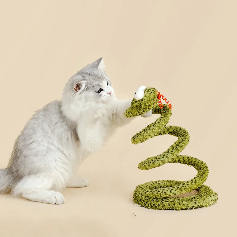 Green cat teasing stick with feather attachment on 140 cm pole for interactive feline play