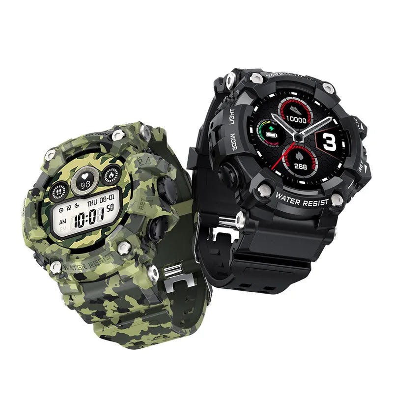 T6 Tactical Rugged Smart Watch in black or green with a 1.3-inch screen on an anti-sweat strap.