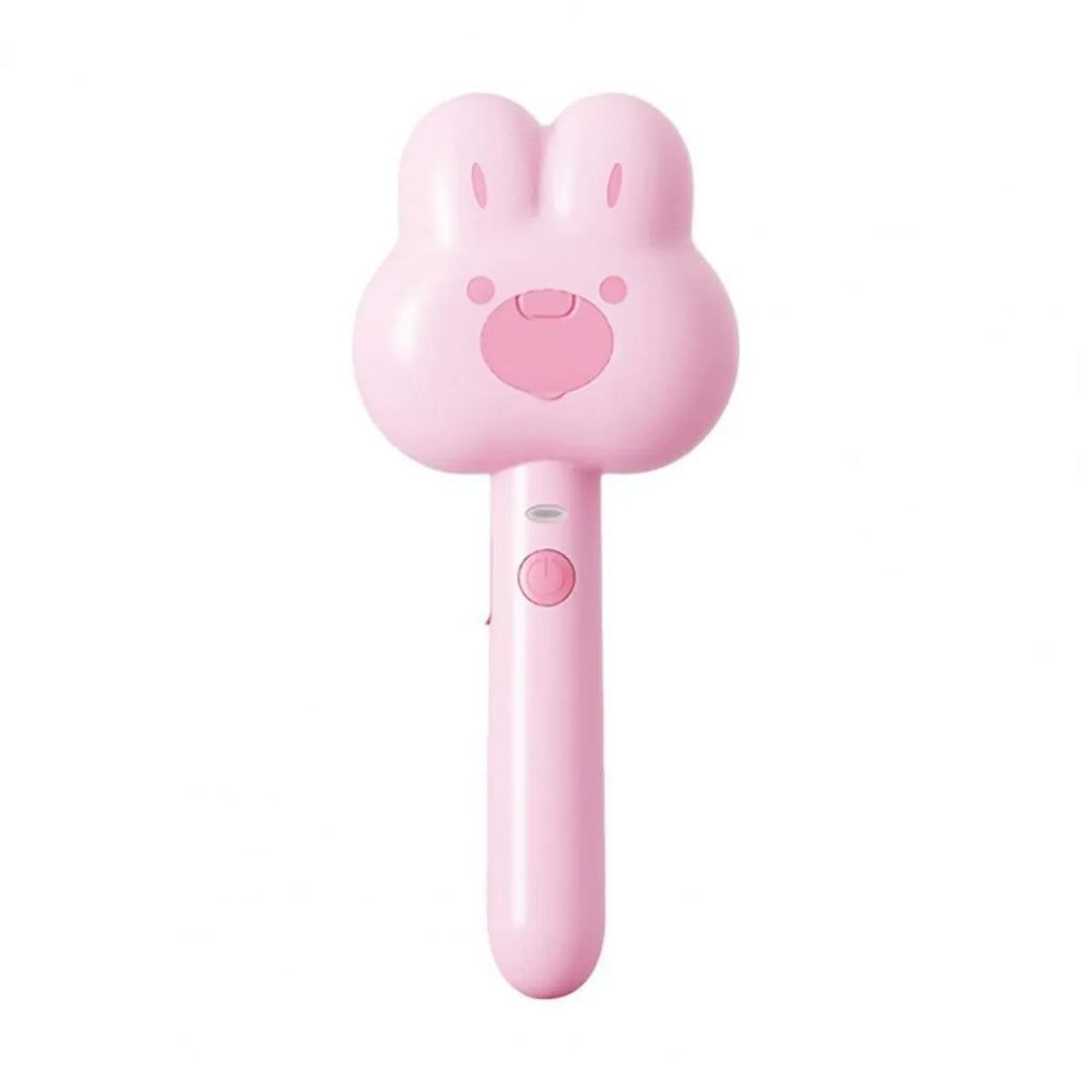 Cat steam brush grooming tool with cartoon design showing hot spray function and self-cleaning mode