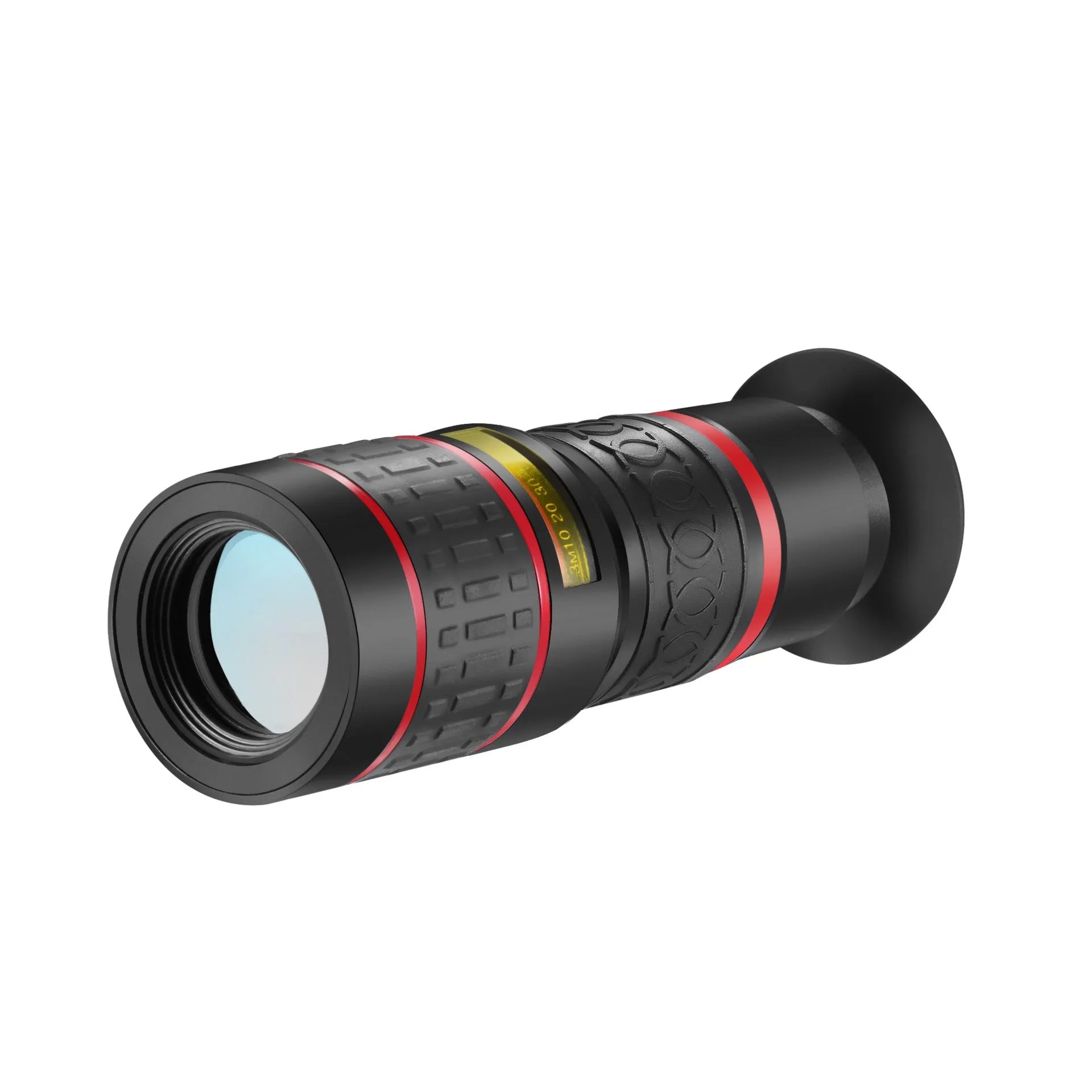 20x magnification smartphone telescope with universal mounting clip and single eye mask.