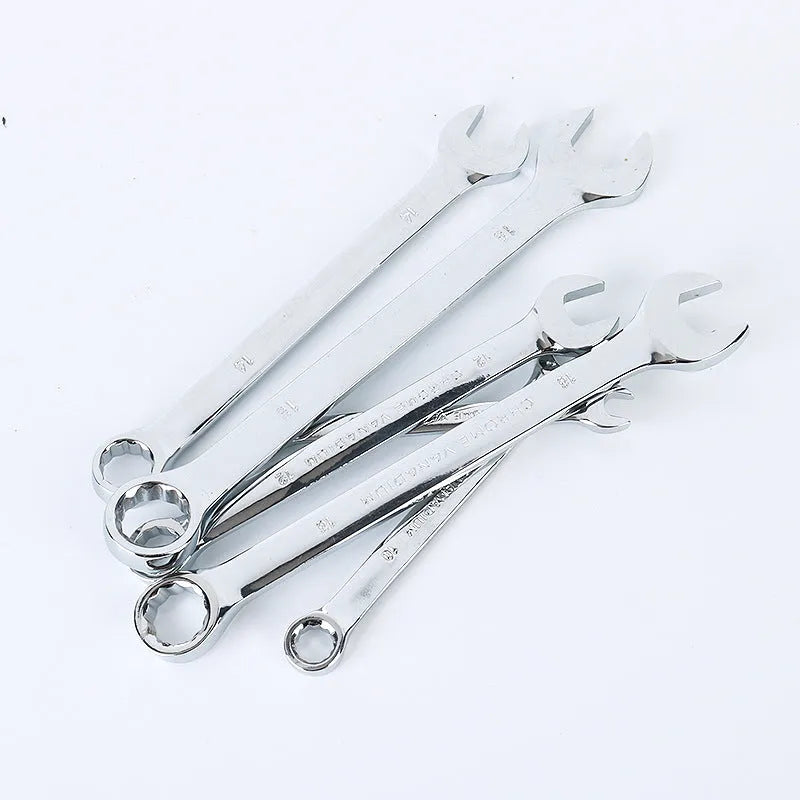61-piece chrome vanadium steel car repair socket and wrench tool set with ratchets, laid out in case.