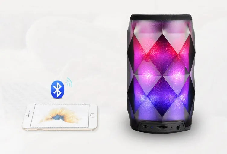 Black crystal diamond-cut Coke can shaped Bluetooth speaker lantern with colourful LED lighting.
