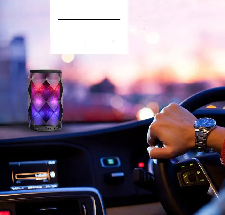 Black crystal diamond-cut Coke can shaped Bluetooth speaker lantern with colourful LED lighting.