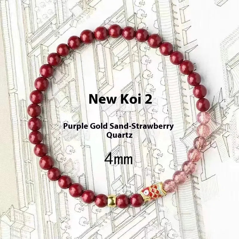 Women's purple cinnabar and strawberry quartz bracelet with dripping oil treatment
