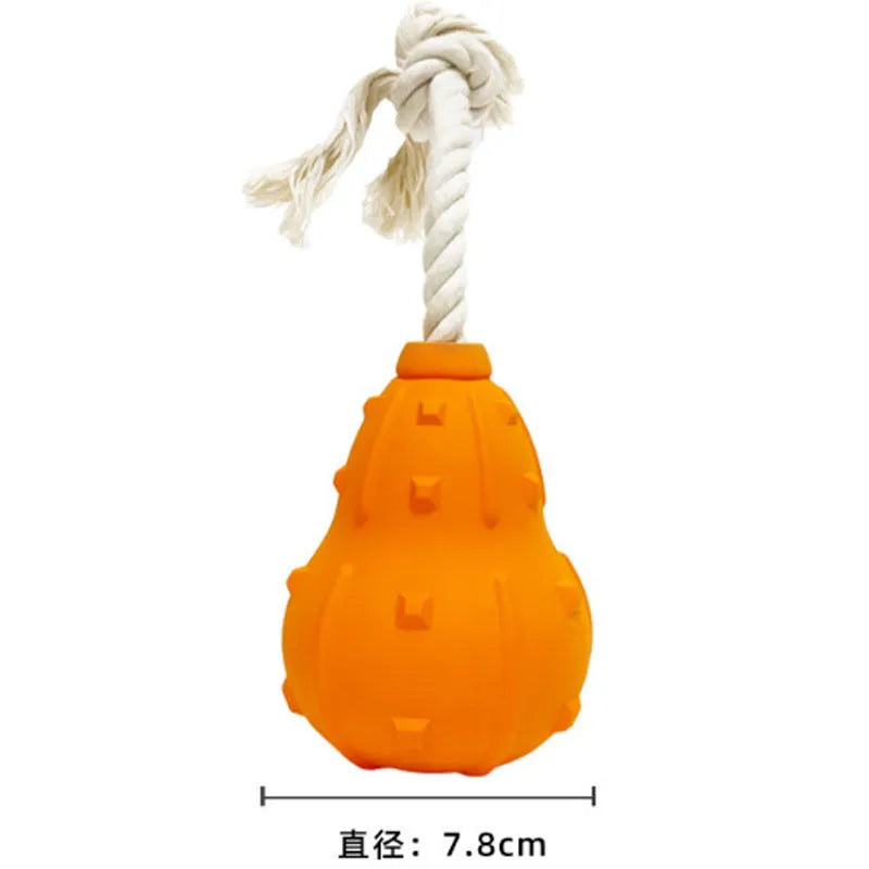 Natural rubber stuffable dog toy with treat dispenser measuring 30cm long