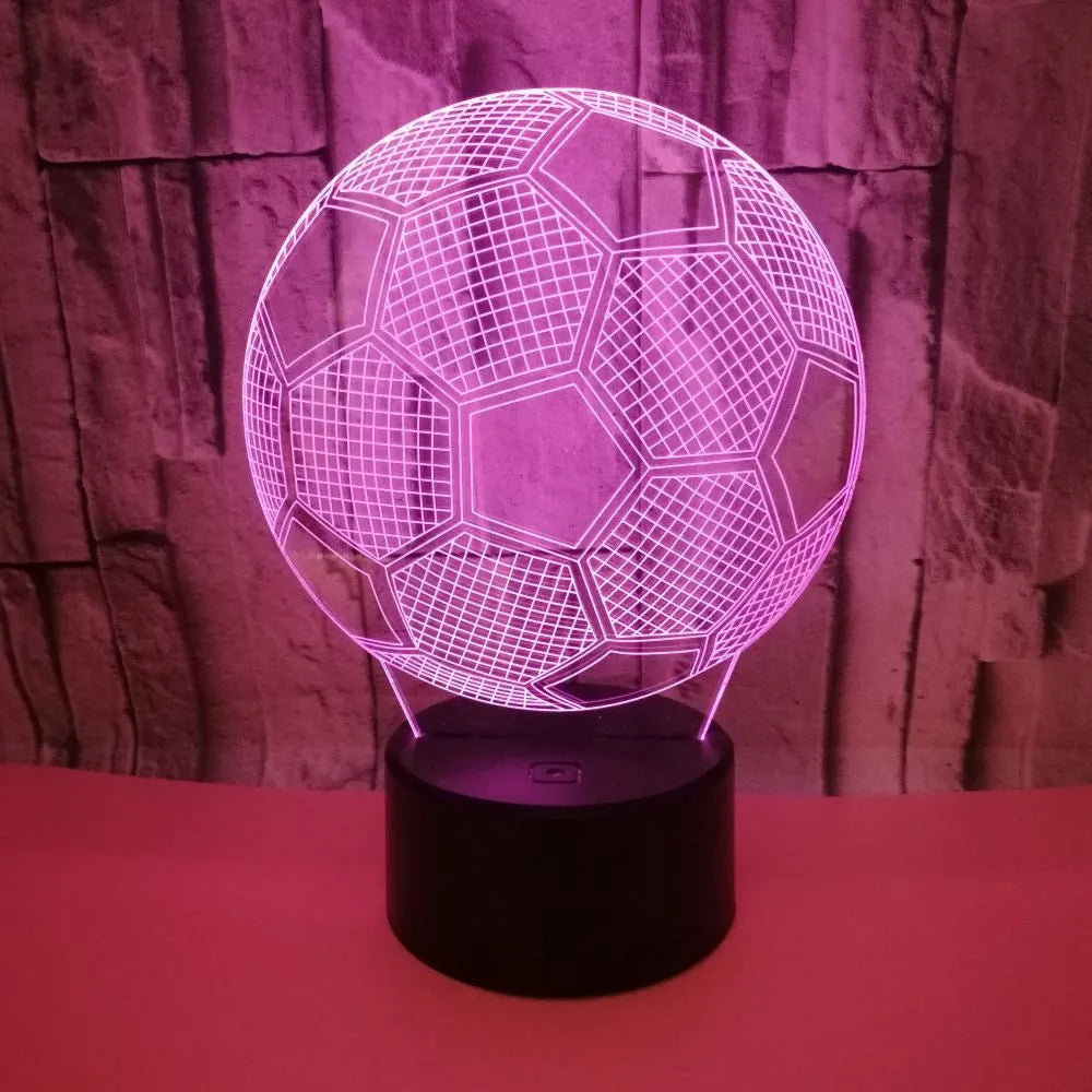 3D football themed night light showing multiple colour options on a black base