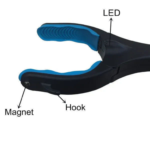 Blue foldable aluminium pickup trolley shown in folded position at 13cm wide.