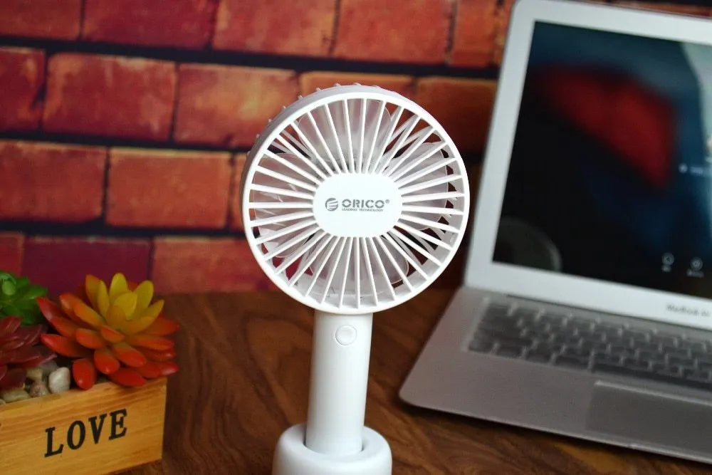 White ORICO FH1 portable USB rechargeable handheld and desktop fan