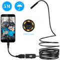 OWSOO USB endoscope camera with 5m cable, 7mm lens, LED lights, magnet, hook and side audition tools.