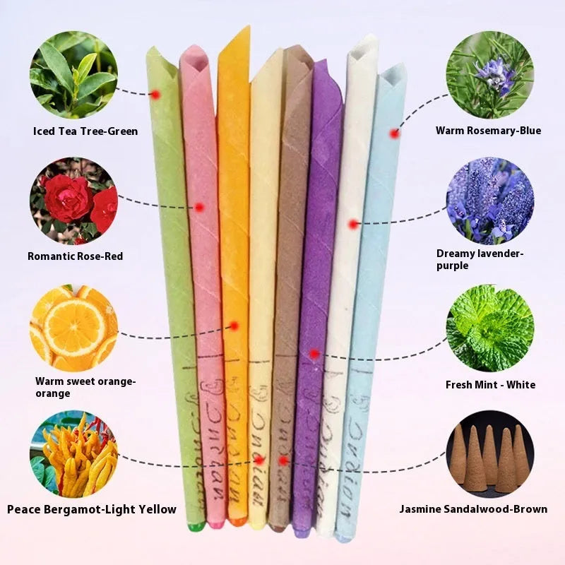 Box of 16 ear candles with protection boards and swabs in eight colour options for health massage.