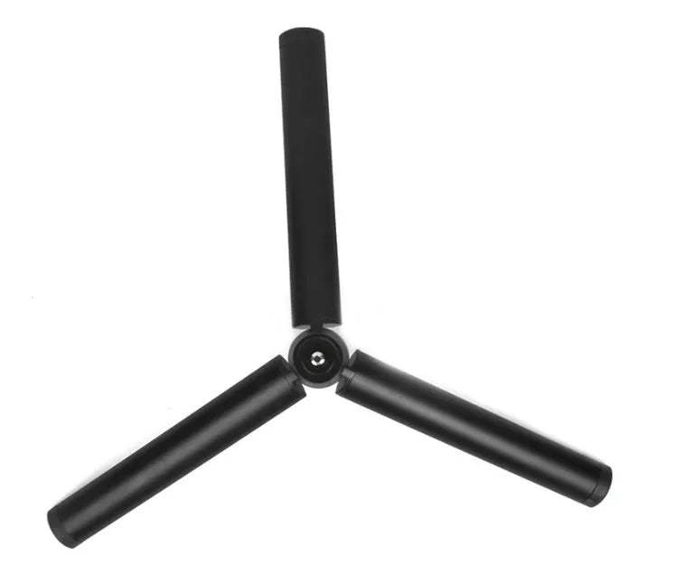 Black aluminium alloy mobile phone tripod and handheld stabiliser with telescopic legs extended.