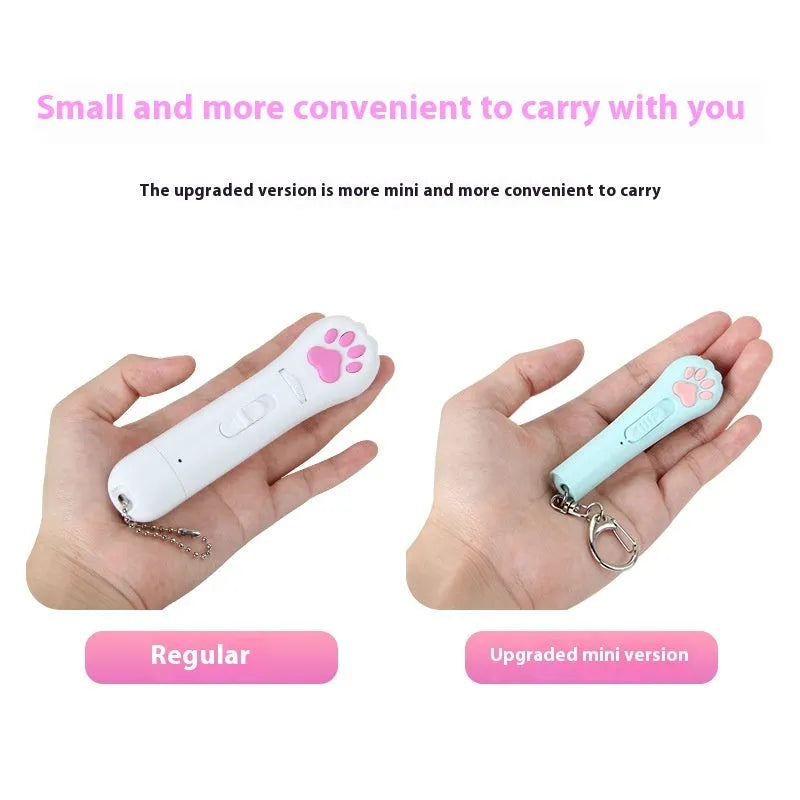 Rechargeable infrared cat teasing stick with moon-light lamp, showing blue colour and laser dot.