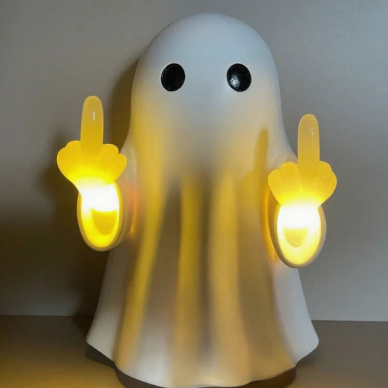 White plastic ghost statue night lamp with LED lighting for Halloween decoration