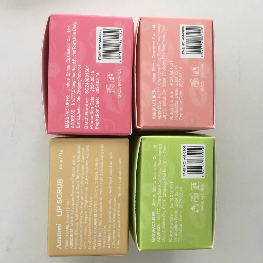 Amatoni fruit flavour lip scrub cream in 30g tube with coconut raspberry vanilla watermelon options