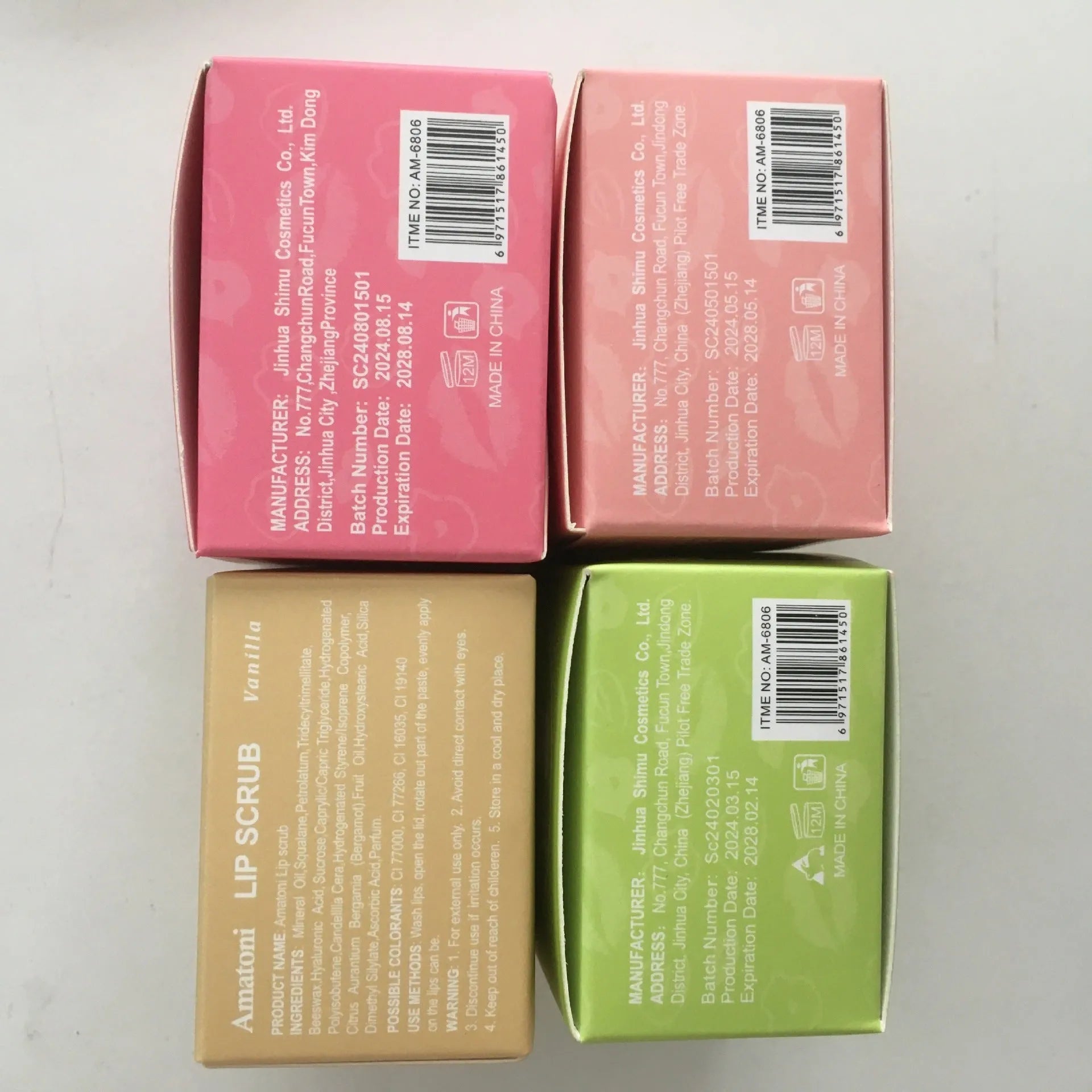 Amatoni fruit flavour lip scrub cream in 30g tube with coconut raspberry vanilla watermelon options
