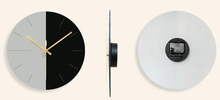 Minimalist transparent tempered glass wall clock with a diameter of 29.5cm on a white wall