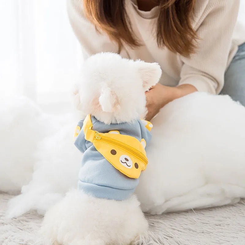 Blue milk silk cartoon backpack pet clothes sweater for small to large dogs